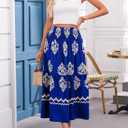 Happy Sailed Boho Long Skirts for Women Fashion Floral Print High Waisted A Line Flowy Maxi Skirt for Beach Vacation (Brown, L)