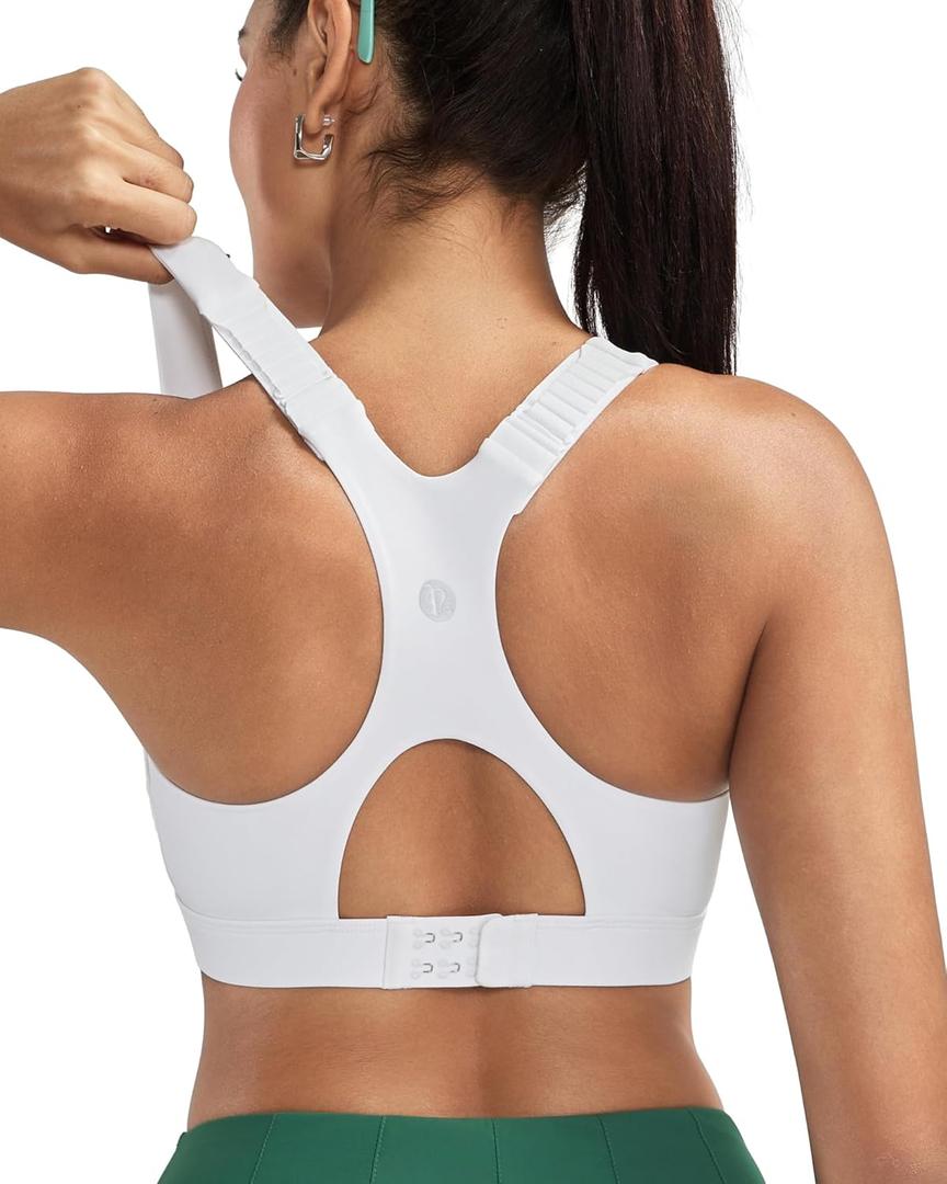 RUNNING GIRL Sports Bras for Women High Support, Adjustable Straps High Impact Racerback Bra with Hook Closure Molded Cup (White, S)