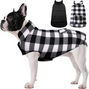 ASENKU Dog Winter Coat, Fleece Doggie Jacket Plaid Reversible Vest Waterproof Windproof Cold Weather Clothes for Small Medium Large Dogs (M, White)