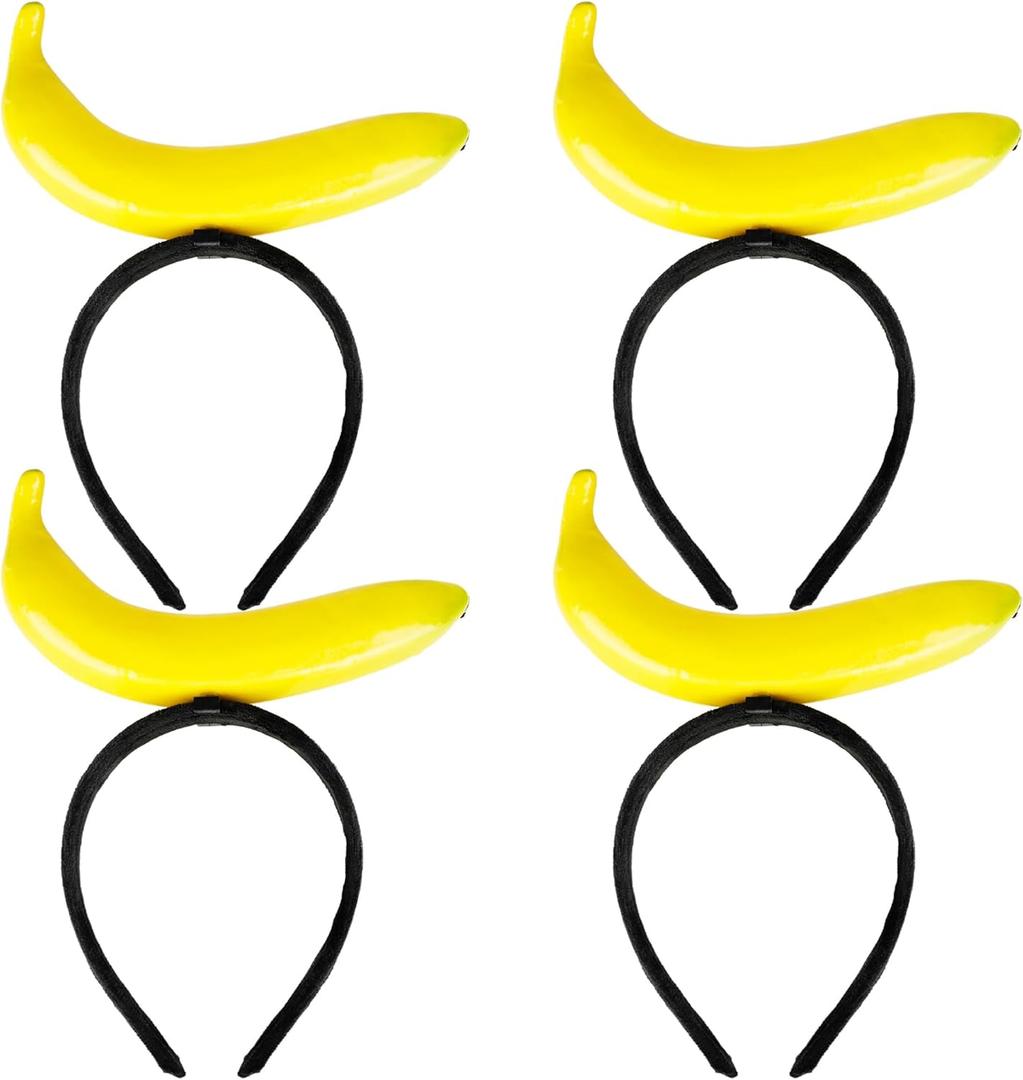 4 Pack Funny Banana Headbands Yellow Banana Fruit Headbands for Parties Halloween Cosplay Gag Gifts Photo Booth Props