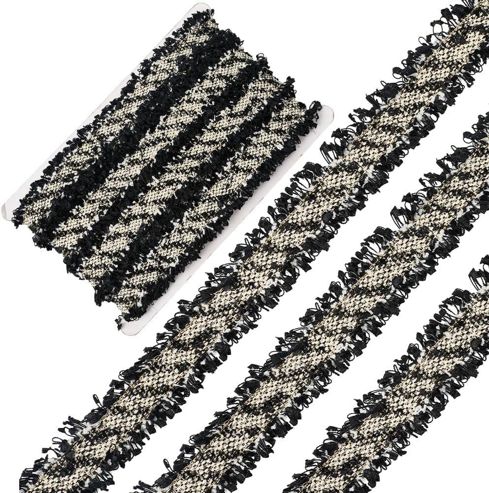 10 Yards Black Embroidery Applique Ribbon Luxury Tweed Fabric Trimmings Polyester Vintage Pleated Embroidered Lace Ribbons for Sewing Making Holiday Costume Clothing Accessories DIY Craft