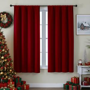 Simplebrand Ava Red Blackout Curtains for Bedroom 63 Inch Length 2 Panels Set, Nursery Thermal Insulated Energy Saving Rod Pocket Window Treatment Curtains Blackout Drapes, W40 x L63 Inch, Red