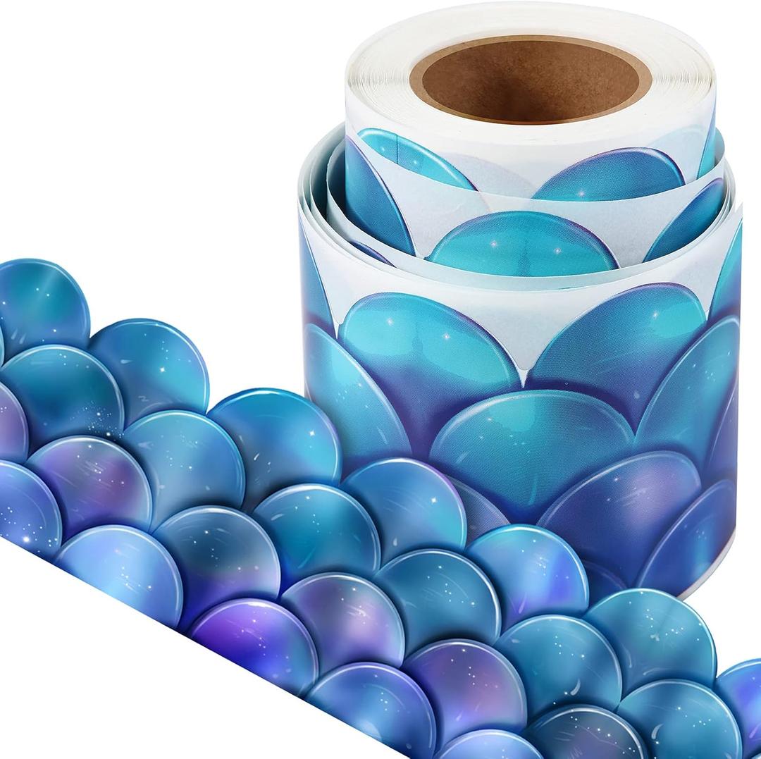 Ocean Bulletin Board Border Mermaid Scallops Self Adhesive Border Trim Ocean Beach Themed Classroom Decorations Borders for Bulletin Boards School Office Chalkboard Decors, 49.2 Feet(Blue Purple)