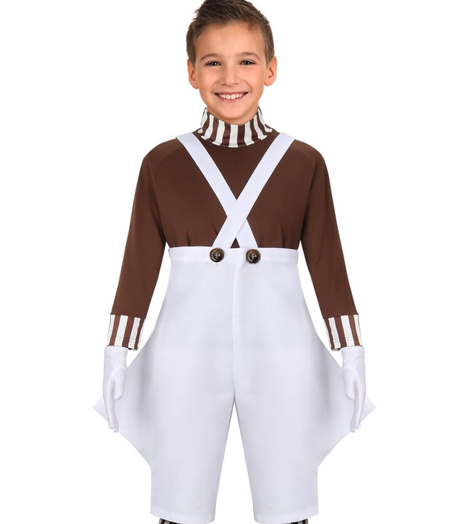 Kids Boys Candy Chocolate Factory Worker Halloween Cosplay Costume Shirt Jumpsuit Outfit Set with Gloves Leggings S 