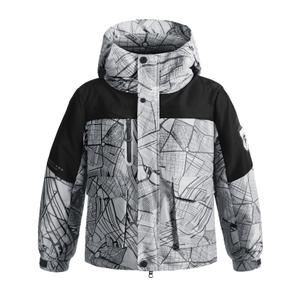 BANTREK Boy's Ski Winter Coat - Lightweight Insulated Waterproof Snow Jacket Hooded Windproof Warm Outerwear for Kids (Ivory Print Black,10-12) (White)