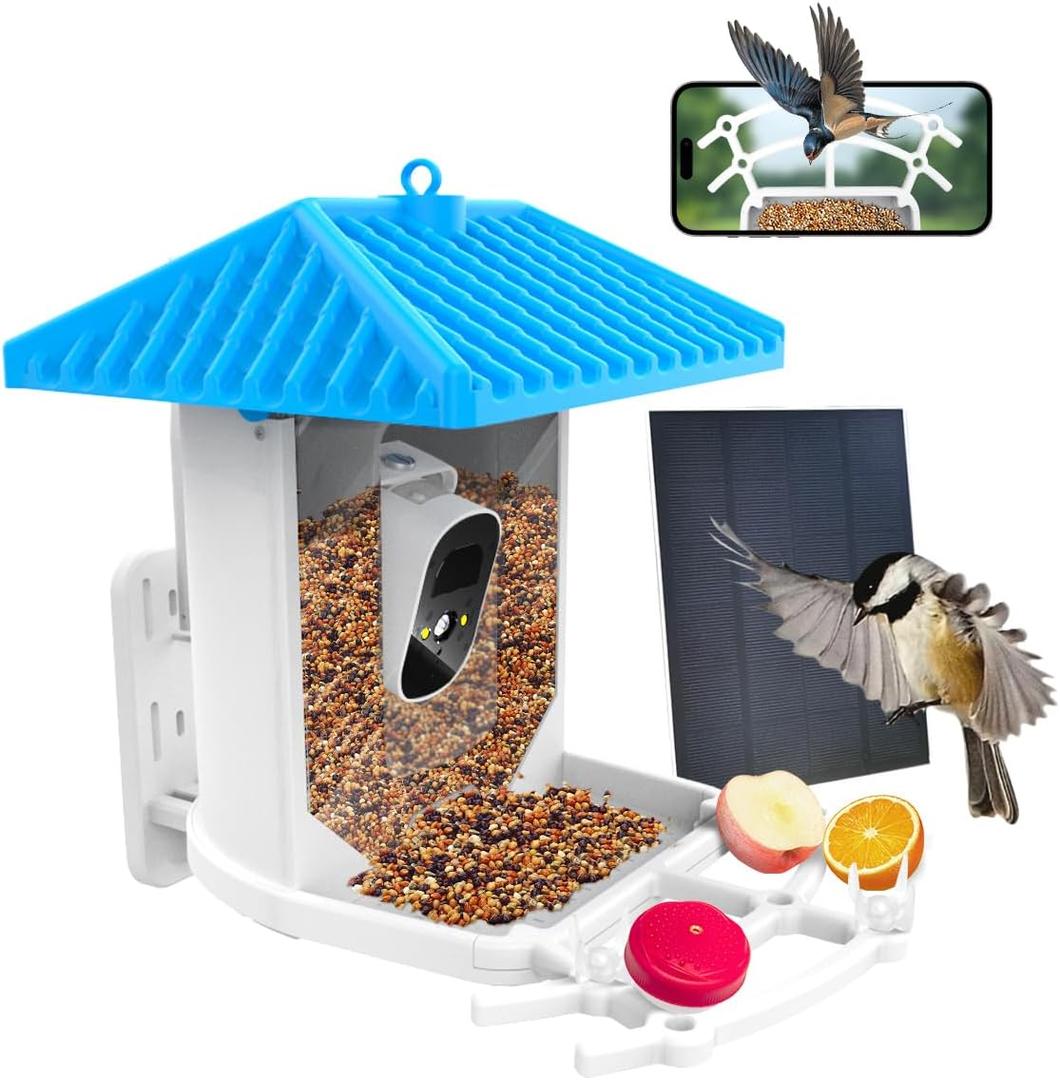 Smart Bird Feeder Camera with AI Species ID - 2K HD Wireless, Solar Powered Motion Activated Outdoor Bird Cam with 2L Capacity