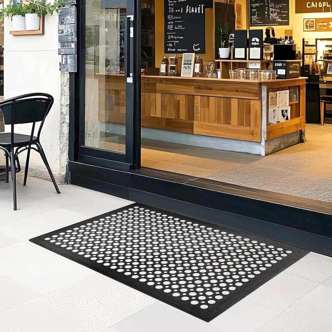 Rubber Outdoor Floor Mats Restaurant Kitchen Anti Fatigue Rubber Drainage Floor Mat Durable Non Slip Bar Floor Mats Used for Indoor Outdoor Wet Area 24" x 36" Black (36"L x 24"W x 0.3"Th)