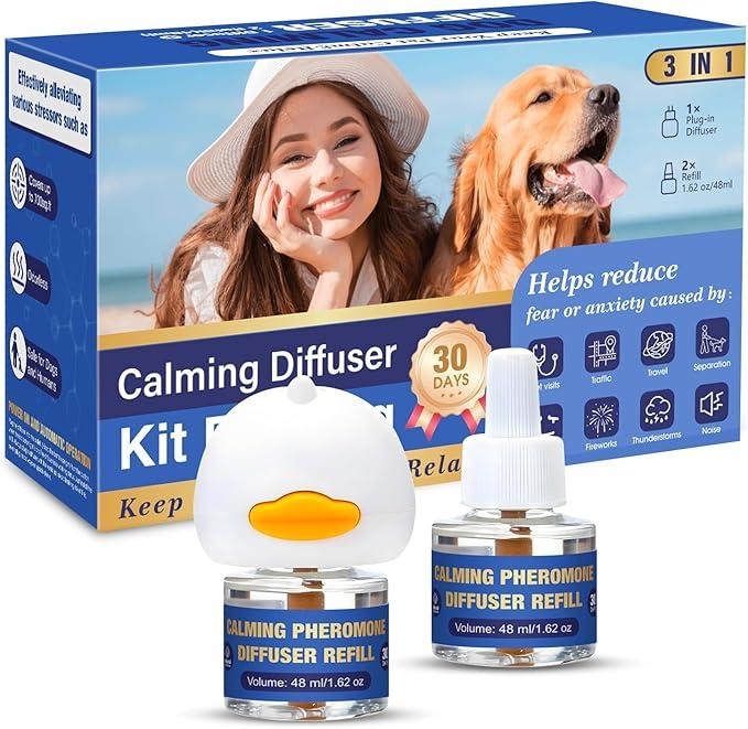 Dog Pheromone Calming Diffuser: Relaxing Pheromone Diffuser for Dogs Relief Stress Anxiety Fighting Scratching Barking, Dog Calming Pheromone Diffuser Kit with 2 Plug in Diffuser+4 Refill 48ml (6in1