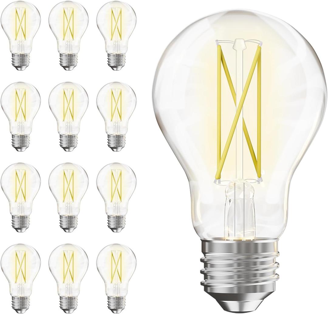 TJOY 12 Pack A19 Vintage LED Edison Bulbs, Dimmable, 60W Equivalent, High Brightness 5000K Daylight, Ultra-Bright, 7W E26 Standard Base, 800 Lumens, CRI80+, Clear Glass Filament Bulb for Home