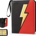 Trading Card Binder Album, 400 Pockets, 50 Removable 4-Pocket Pages, Waterproof (Black & Red)