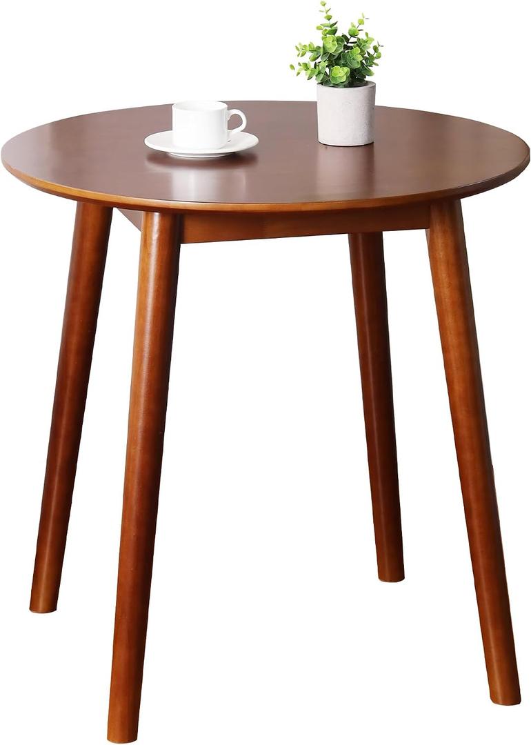 28.3" Small Round Dining Table for 2, Wooden Space-Saving Kitchen Dinner Table Rustic Wood Dining Table Mid Century Modern Kitchen Table (Brown)
