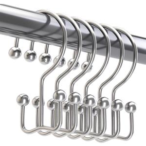 Titanker Shower Curtain Hooks Chrome, Minimalist Simple Double Glide Shower Curtain Rings, Rust Proof Metal Shower Hooks Rings for Bathroom Shower Rods Curtains, Set of 12 Hooks
