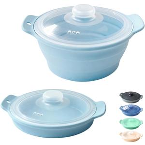 42oz Silicone Microwave Steamer For Vegetables, Cooker For Microwave with Handle & Lid, Collapsible Steam Pot, Heat-Resistant Cooker with Steam Holes, BPA Free, Dishwasher Safe (Blue)