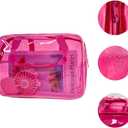 PVC Clear Pure Color Transparent Large Zipper Cosmetic Pouch Travel Makeup Cosmetic Bag with Handle for Travel Bathroom Toiletry Organizer (Hot Pink)