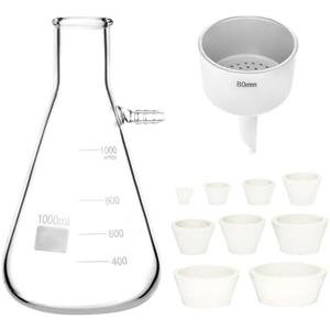 QWORK 1000ML Buchner Funnel Kit Filter Flask Set, 1L Vacuum Flask 80mm Funnel, Borosilicate Glass Heavy Wall Filtering Flask