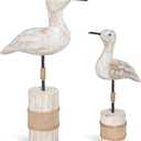 Wooden Sea Birds Statues Coastal Decor, White Seagull Statues for Nautical Coastal Beach Ocean Home Decoration