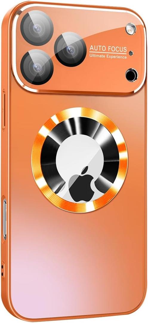 Magnetic Series Design for iPhone 17 Pro Max Case,[Compatible with MagSafe][Military Drop&Full Camera Lens Protector] Large Window Logo View Dust-Proof Matte Shockproof Cover,Orange
