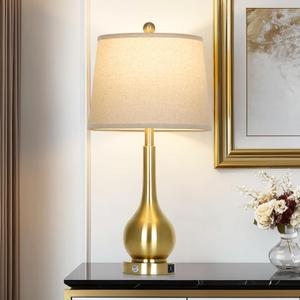 Rinweey 26" Gold Table Lamp for Living Room Single, Touch Control Bedside Lamp for Bedroom, 3-Way Dimmable End Table Lamp for Nightstand with USB Charging Port (1 Pack)