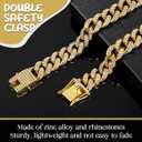 LEIFIDE Dog Chain Collar Diamond Link Puppy Collar 12 mm Wide Dog Necklace Metal Cat Chain Pet Crystal Necklace Jewelry Accessories for Small Medium Large Pet(18 Inch,Gold, AB Color)