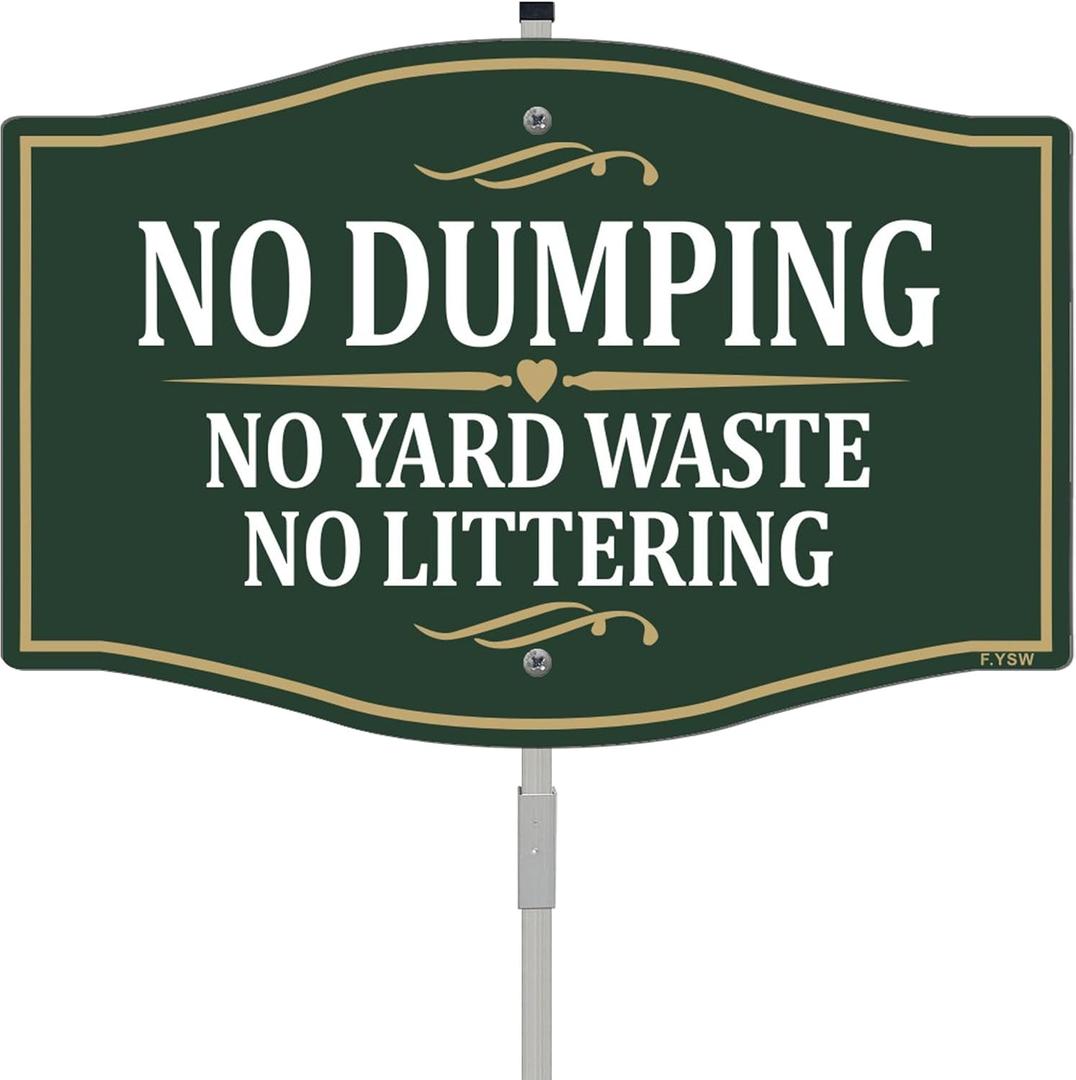 No Dumping No Yard Waste No Littering Sign 12" x 8" With 35" Long Metal Stakes Private Property Sign Stand Aluminum Outdoor Use Yard Business Home Sign