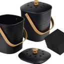 Impresa [2 Pack] Bamboo Compost Bin for Kitchen - Holds 1 Gallon Each - Countertop Compost Bin with Lid - Bamboo Kitchen Composter - Indoor Compost Bin for Food Waste