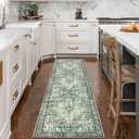 SIILOOM 2x7 Runner for Hallways, Green Non-Slip Washable Kitchen Runners, Vintage Boho Runner Printed Rug with Non-Shedding, Soft Medallion Floor Carpet Rugs for Laundry Bedroom Entryway