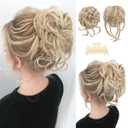 SARLA 2PCS Messy Bun Hair Pieces for Women Detachable Claw Clip Wavy Curly Synthetic Hairpieces for Updos with Tendrils Fake Scrunchies Ponytail Extension Sunny Blonde