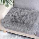Faux Fur Sheepskin Square Chair Cover Seat Cushion Pad, Luxurious Wool Area Rugs Fluffy Floor Mat for Living Sofa, Photographing Background Office Home Decor Carpet (1.3 x 1.3 feet, Grey)