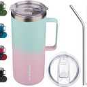 BJPKPK Insulated Coffee Mug with 2 Lids, 32oz Stainless Steel Insulated Tumbler with Handle, Double Wall Vacuum Coffee Cups, BPA Free Travel Mug for Coffee, Tea and Drinks, Marshmallow