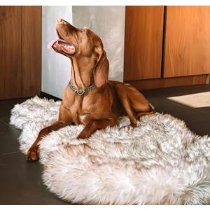 IHAPPYDOG Luxury Faux Fur Orthopedic Dog Bed, Memory Foam Dog Bed for Small, Medium, Large and XL Pets, Fluffy Pet Rug with Waterproof and Washable Cover, White, Giant 60x35