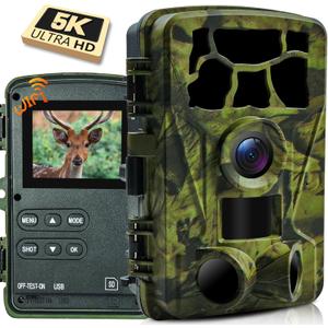 5K Trail Camera, WIFI 60MP Camera, 64GB SD Card, APP Control, Night Vision for Outdoor, Monitoring Game Cameras for Wildlife, Motion Activated 0.2s, IP66 Waterproof, 120Wide Angle, H.264 MP4 Video