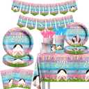 Easter Party Supplies-Happy Easter Tableware,142pcs Easter Plates and Napkins Bunny Plates Easter Tablecloth for Colorful Spring Easter Party (Tableware)