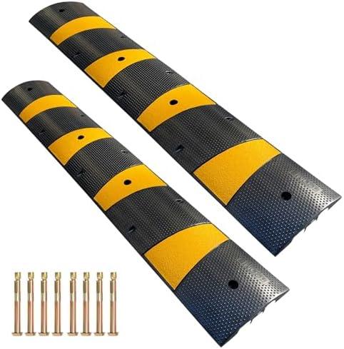 F COME Rubber Speed Bump 6 Feet Rubber Driveway Modular Heavy Duty Speed 72.4 x 12 x 2.4 Inch Cable Protector Ramp for Garage Gravel Roads Asphalt Concrete, 6Ft-Speed Bump (2 Pack 6ft Speed Hump)