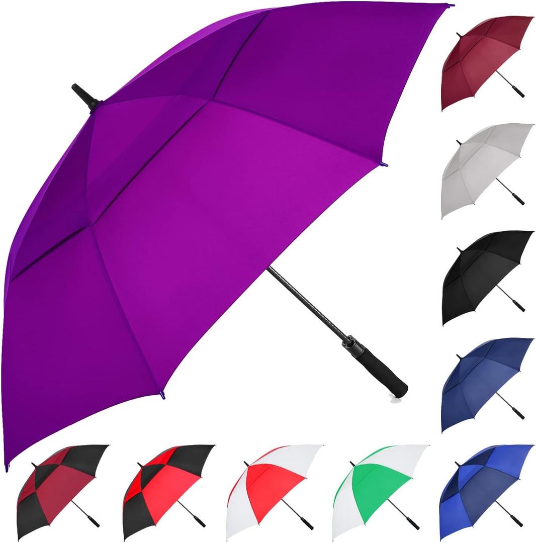 MRTLLOA Extra Large Golf Umbrella, 62 Inch Automatic Open, Oversize Double Canopy Vented Windproof Waterproof Sports Umbrellas for Rain