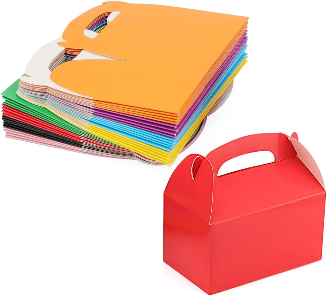 LEXININ 80 PCS Colored Gable Boxes, Colorful Party Favor Treat Boxes, Gable Paper Boxes for Birthday Weddings Party Decoration Supplies, 6.2 x 3.6 x 3.3 Inches