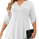a.Jesdani Women's Plus Size Tops 3/4 Roll Sleeve V Neck Blouses Tunic Top (M)