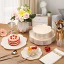 supernal 60pcs Ivory Gold Plastic Plates, Elegant Scalloped Disposable Dinnerware Set (30 Dinner & 30 Dessert Plates) - Heavy Duty Cream Floral Plates for Wedding, Bridal Shower, Mother's Day&Parties