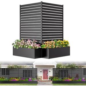 1 Panel No-Dig Metal Patio Privacy Fence Screen with Planter Box, 73.8" H × 45.3" W Air Conditioner Fence Enclosure, Rustproof Outdoor AC Fence Cover for Trash Cans, Pool Equipment & Garden Decor