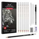 Brusarth White Charcoal Pencils Set - 12 Piece Sketch Highlight White Pencils Set for Drawing, Sketching, Shading, Blending, Artist Pencils for Artists, Professionals or Beginners