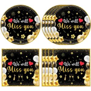 40Pcs We Will Miss You Decorations Farewell Party Disposable Tableware Paper Plates and Napkins Kit Going Away, Retirement, Coworkers Leaving, Goodbye, Moving Away Party Decorations Supplies