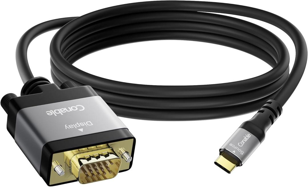 USB C to VGA Cable 15 FT, USB Type-C to VGA Adapter Cord, (Thunderbolt 3/4) Compatible with iPhone 17/16/15 Series, MacBook Pro/Air, iPad Pro, iMac, Galaxy S24, XPS, Surface Book 3 and More, Black