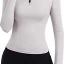 ZHENWEI Womens Workout Tops Long Sleeve Quarter Zip Pullover Quick Dry Golf Shirt Athletic Slim Fit Crop Yoga Gym Tops (Small, Ivory Grey)