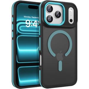 BENTOBEN Magnetic for iPhone 17 Pro Max Case 2025 [Compatible with Magsafe] [Military-Grade Protection] Matte Women Men Anti-Slip Shockproof Bumper Phone Cases for 17 Pro Max 6.9", Sky Blue/Black