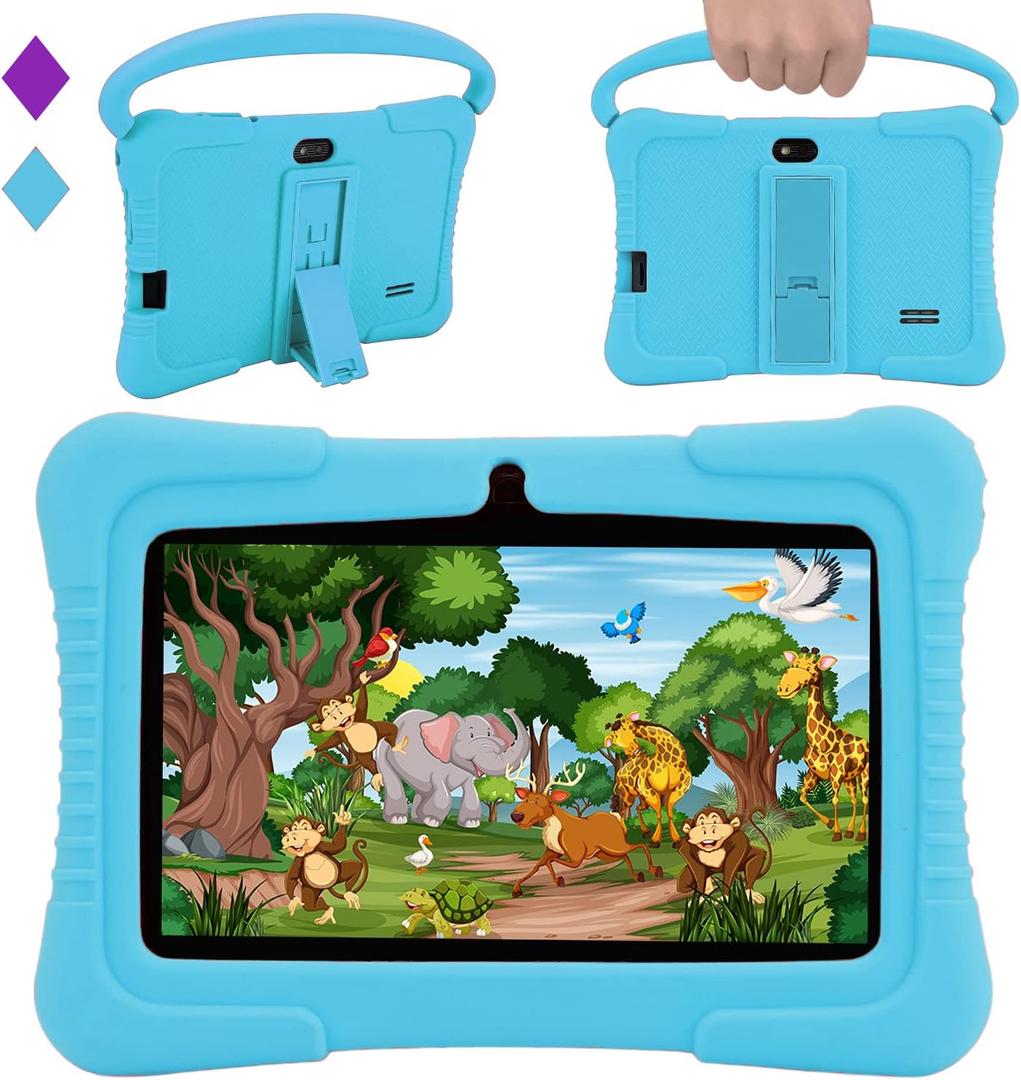 Veidoo Kids 7" Android Tablet PC, 2GB RAM, 32GB ROM, Safety Eye Protection, WiFi, Dual Camera, Games, Parental Control APP, Blue Silicone Case
