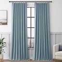 Blue 100% Blackout Pinch Pleated Linen Curtains 96 Inches Long for Living Room Bedroom Pinch Pleat with Hooks Back Tab Linen Drapes Thermal Insulated Room Darkening 96 Inch Length 40x96