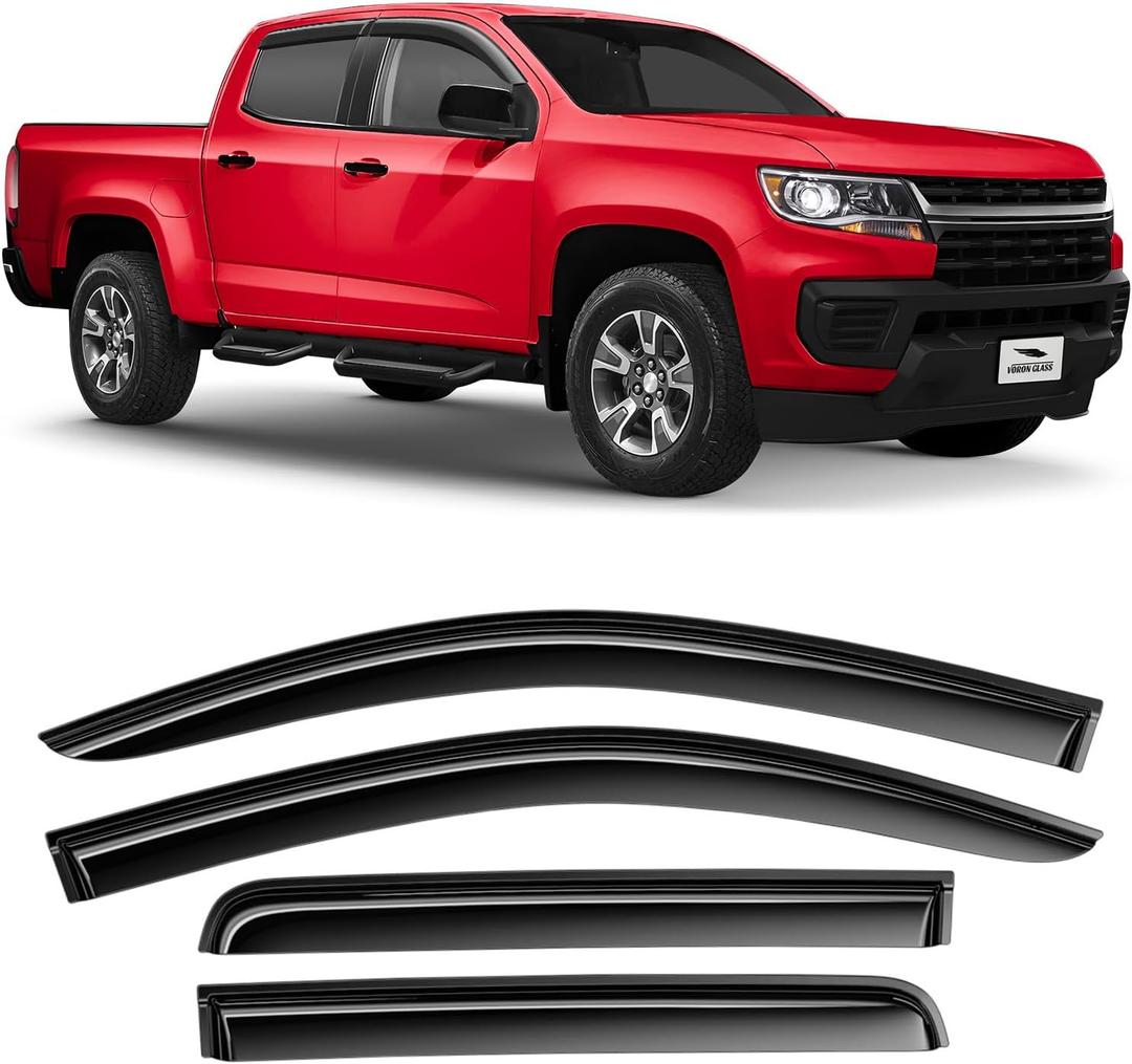 Voron Glass Tape-on Extra Durable Rain Guards for Chevrolet (Chevy) Colorado/GMC Canyon 2015-2022 Crew Cab, Vent Window Visors, Window Deflectors, 4 Pieces - 100288