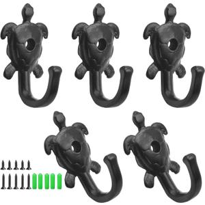 Coat Hooks Wall Hooks, 5 Pack Black Octopus Coat Hooks Wall Mounted Towel Hooks Wall Storage Hooks Metal Hanger for Towel, Key Holder (Tortoise)