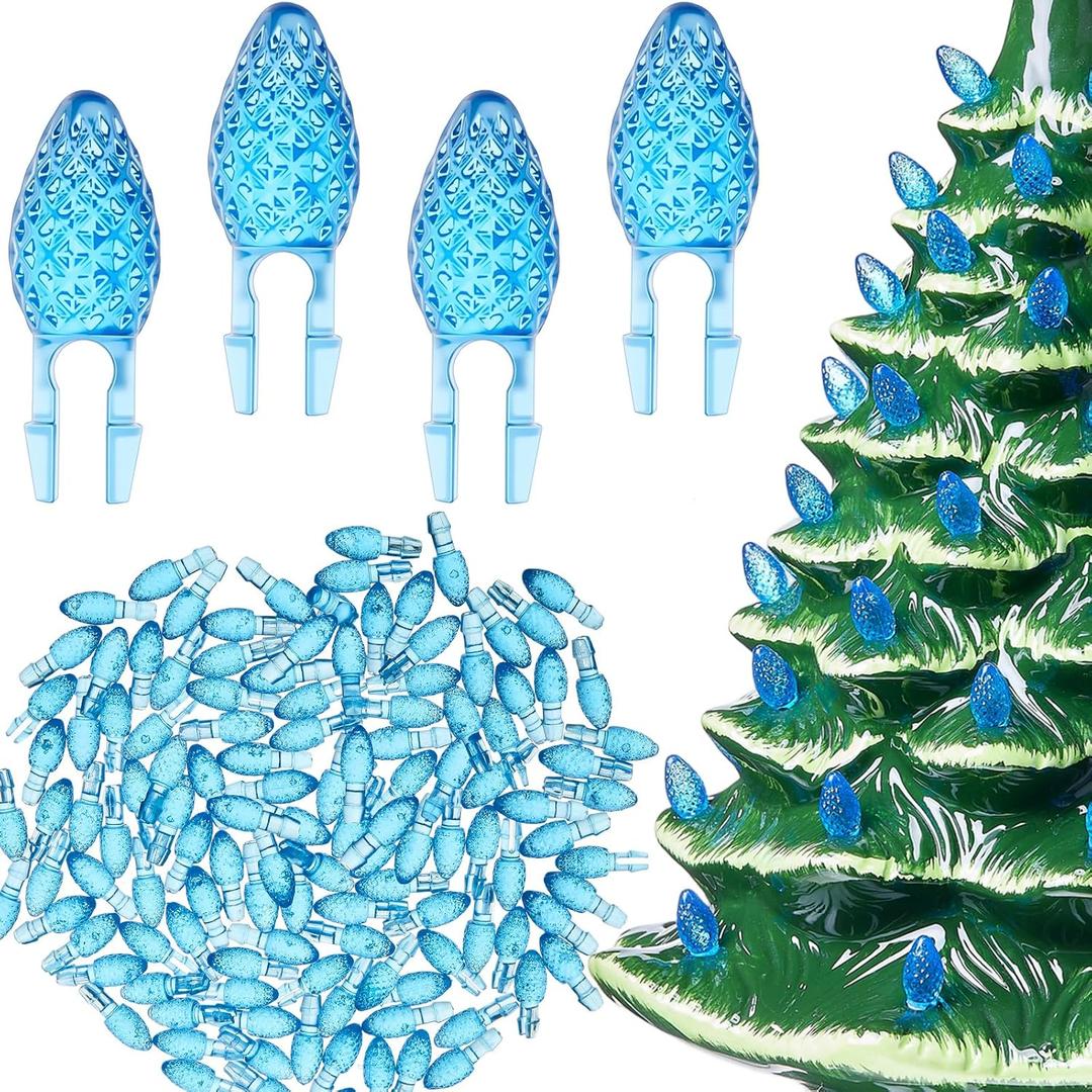 Boao 120 Pcs Ceramic Christmas Tree Replacement Lights Clear Plastic Flame Peg Bulbs Accessories for Ceramic Christmas Trees and DIY Projects(Blue,Medium)