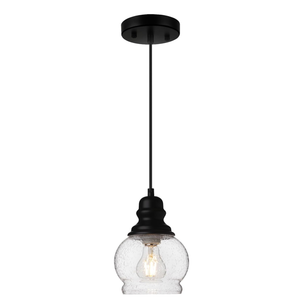 WILON Kitchen Island Light Fixtures, Black Pendant Light with Seeded Glass Shade Mini Pendant Lighting for Kitchen Island, Farmhouse Ceiling Light for Kitchen Island Dining Room Hallway Living Room 