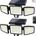 Tuffenough Solar Outdoor Lights 2500LM 210 LED Security Lights with Remote Control,3 Heads Motion Sensor Lights, IP65 Waterproof,270° Wide Angle Flood Wall Lights with 3 Modes(2 Packs)